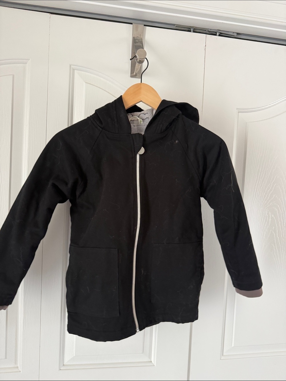 Black Hooded Zip Jacket with Contrast Lining